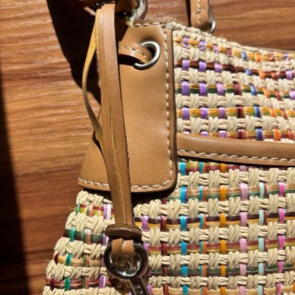 Fossil Tan Multi Color Basket Weave Shoulder Bag Purse Early 2000 Y2K - Picture 4 of 10